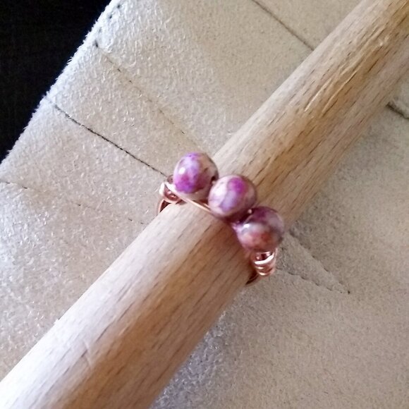 Pink + Mauve Sea Sediment Jasper! Feminine Beaded Ring - Sturdy Everyday Wear! - Picture 4 of 6